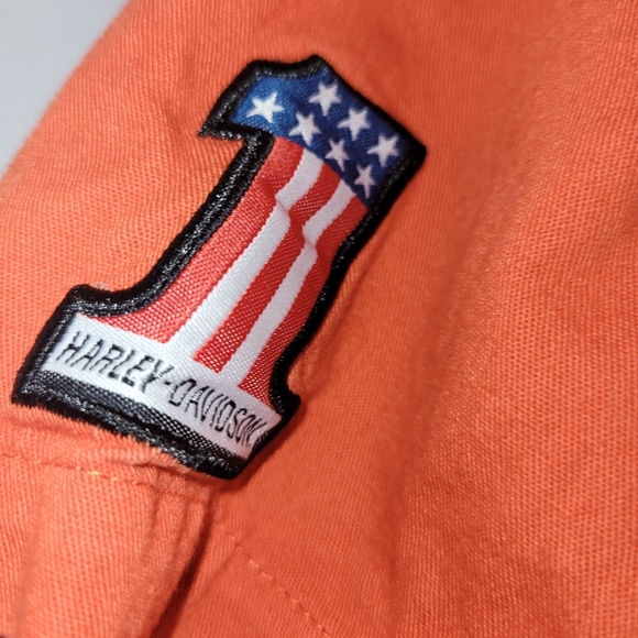 🏍 Harley Davidson Motorcycle Black Orange Button Down Cotton Shirt Kids Size 6 - Picture 4 of 6
